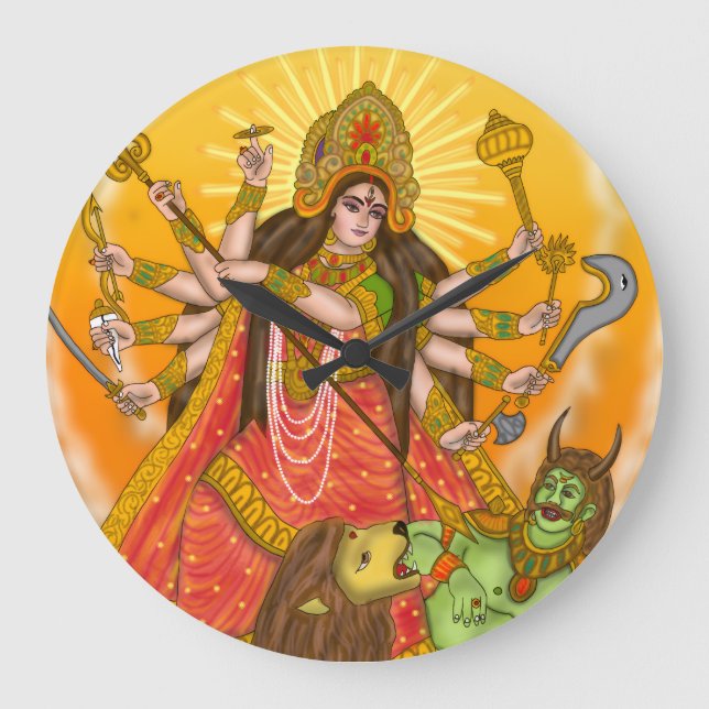 Mahishasur Mardini Durga Clock Stor Klocka (Framsida)