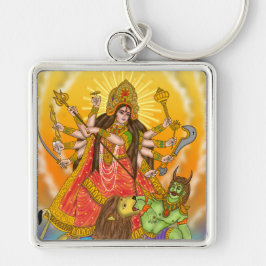 Mahishasur Mardini Durga Keychain Fyrkantig Silverfärgad Nyckelring