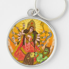 Mahishasur Mardini Durga Keychain Rund Silverfärgad Nyckelring