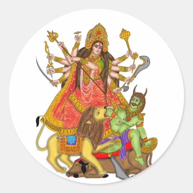 Mahishasur Mardini Durga Stickers Runt Klistermärke (Framsida)