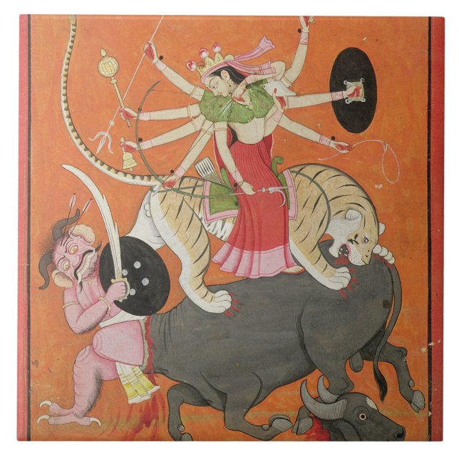 "Mahishasuramardini", från 'Devimahatmyaen av Kakelplatta (Framsidan)
