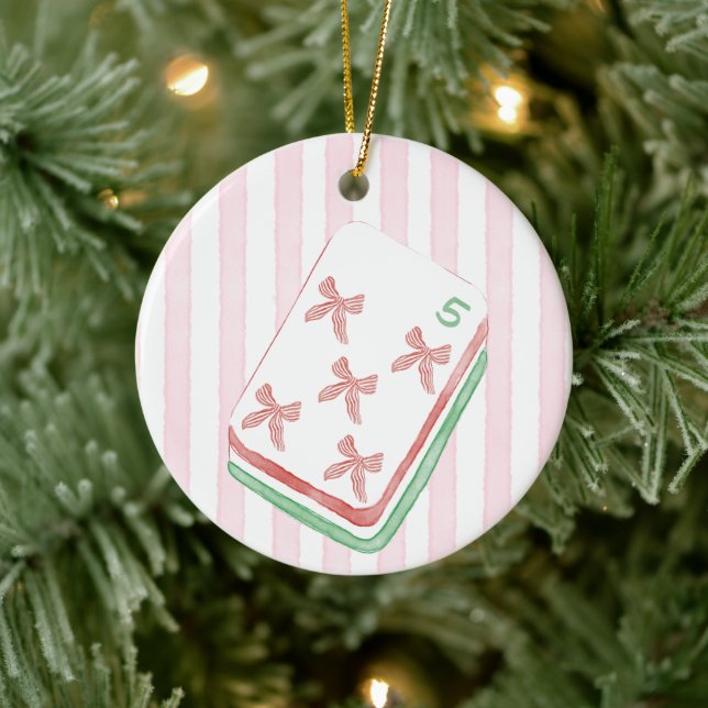Mahj-y Christmas Five Bow Mahjong-bricka Julgransprydnad Keramik (Träd)