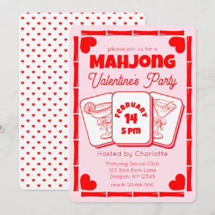 Mahjong Alla hjärtans pink festinladning Inbjudningar