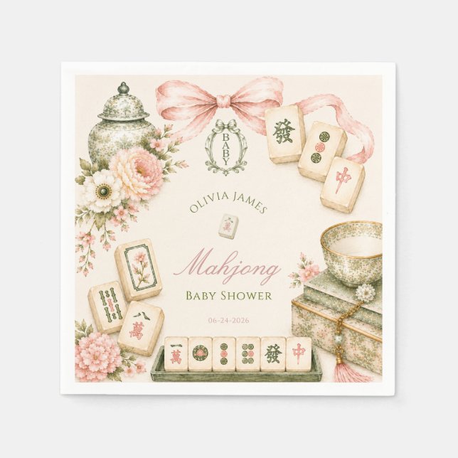 Mahjong baby shower-fest pappersservett (Framsidan)