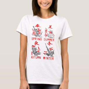 Mahjong belägger med tegel, fyra säsonger, på t-shirt