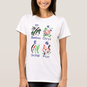 Mahjong blommakostymer, blått, rött som är grö tee shirt