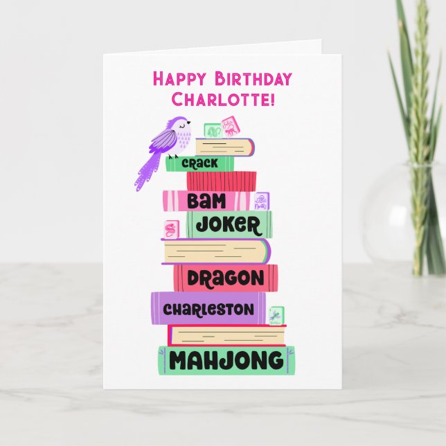Mahjong Bokstapel Vikad Födelsedagsgratulationskor Kort (Framsida)