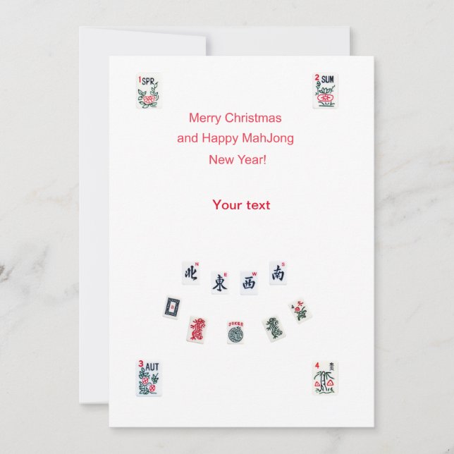 Mahjong-brickor symboler design för jul julkort (Framsida)