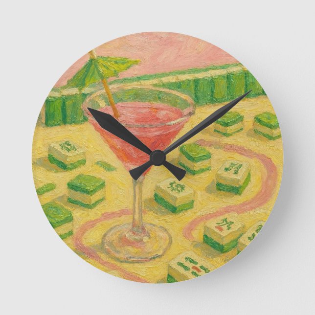 Mahjong Chic Målning Cocktail  Rund Klocka (Framsida)