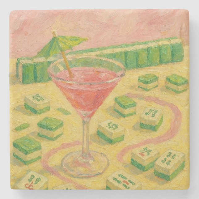 Mahjong Chic Målning Cocktail Stenunderlägg (Framsidan)