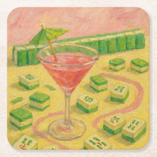 Mahjong Chic Målning Cocktail Underlägg Papper Kvadrat