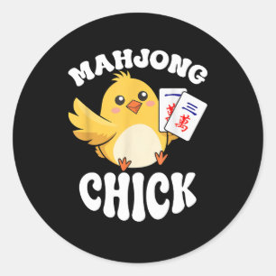 Mahjong Chick China Board Game Player Runt Klistermärke