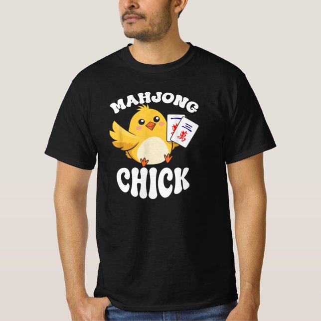 Mahjong Chick China Board Game Player T Shirt (Framsida)