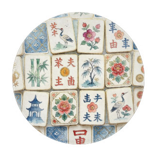 Mahjong Chinoiserie Brickor Vattenfärg Blommor Fåg
