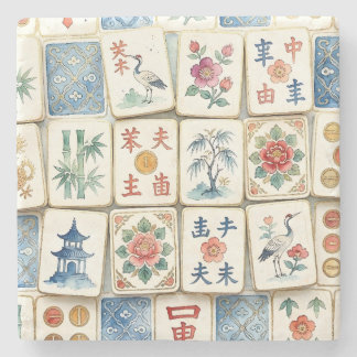 Mahjong Chinoiserie Brickor Vattenfärg Blommor Fåg Stenunderlägg