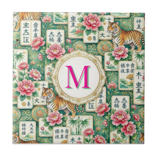 Mahjong Chinoiserie Floral Monogram Personalized Kakelplatta
