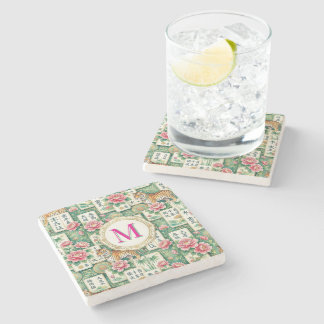 Mahjong Chinoiserie Floral Monogram Personalized Stenunderlägg