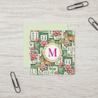 Mahjong Chinoiserie Floral Personalized Monogram Fyrkantigt Visitkort