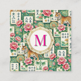 Mahjong Chinoiserie Floral Personalized Monogram Fyrkantigt Visitkort