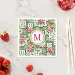 Mahjong Chinoiserie Tiger Monogram Personalized Pappersservett