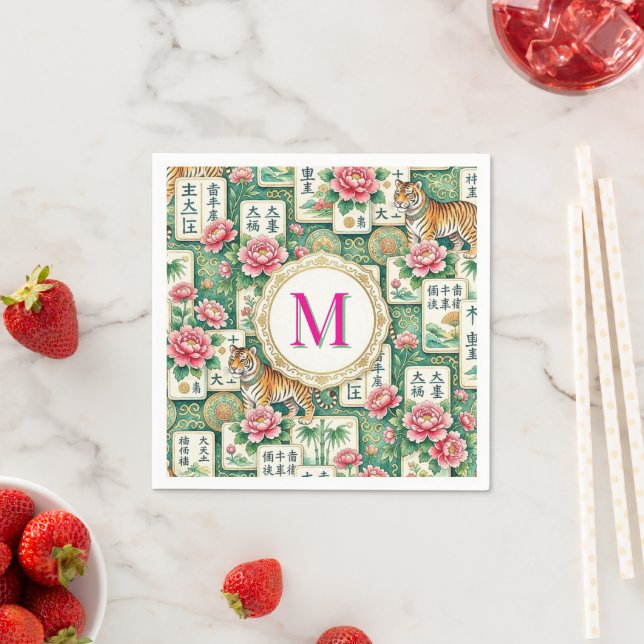 Mahjong Chinoiserie Tiger Monogram Personalized  Pappersservett (Insitu)