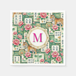 Mahjong Chinoiserie Tiger Monogram Personalized Pappersservett