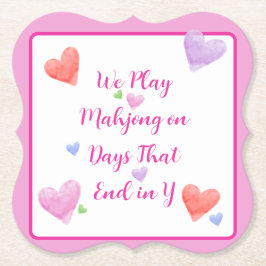 Mahjong Days slutar i Y Watercolor Valentines hjär Underlägg Papper