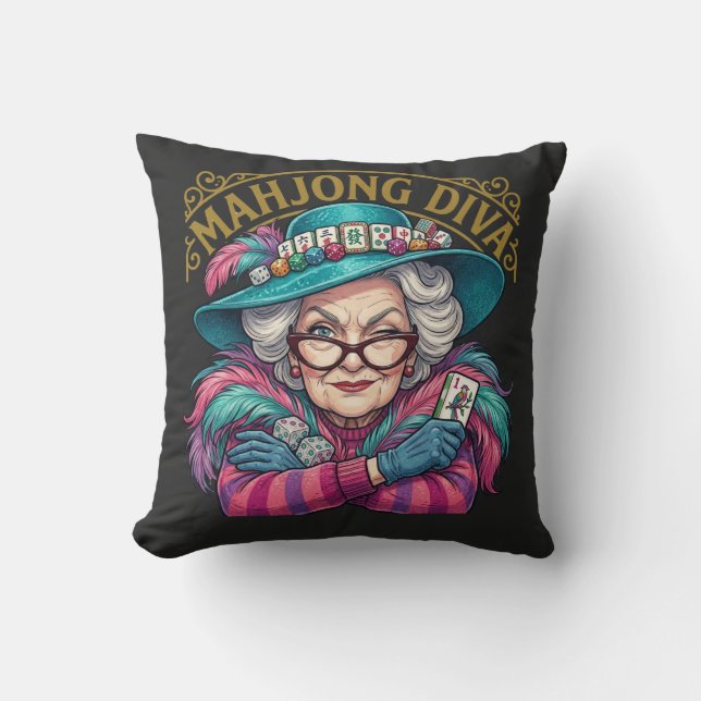 Mahjong Diva Funny Women's Kudde (Framsida)