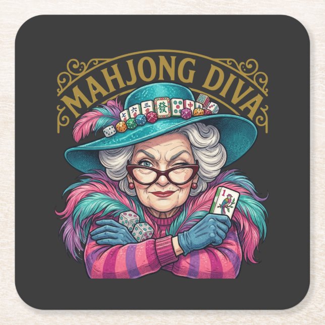 Mahjong Diva Funny Women's Underlägg Papper Kvadrat (Framsidan)