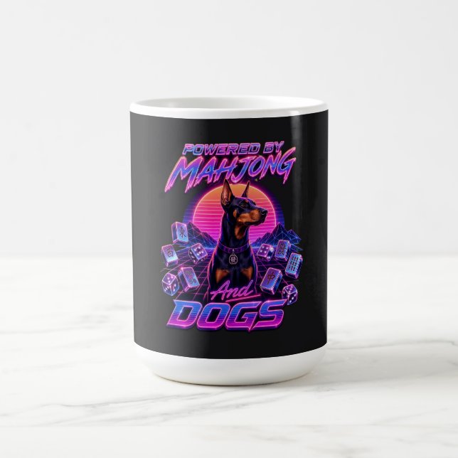 Mahjong & Dogs Synthwave Doberman Konst Kaffemugg (Center)
