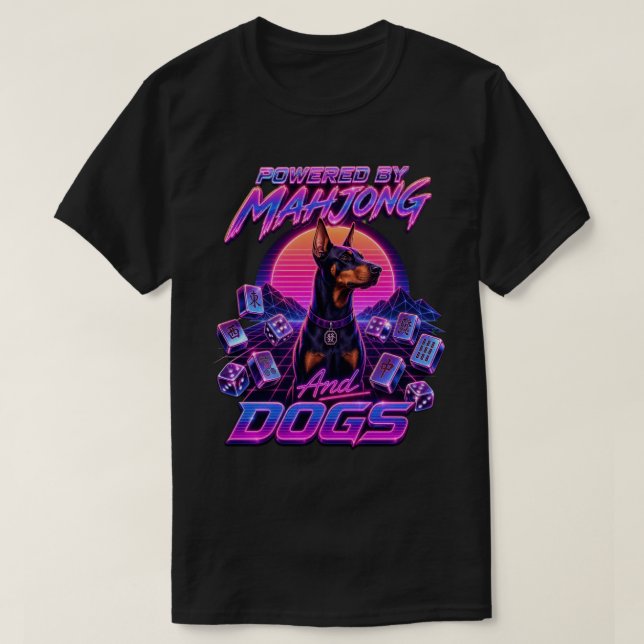 Mahjong & Dogs Synthwave Doberman Konst T Shirt (Design framsida)