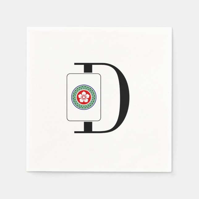 Mahjong Dot Coin Tile Över Enkel Initial Monogram Pappersservett (Framsidan)