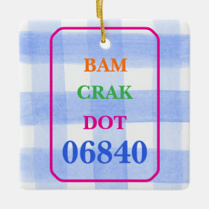 Mahjong Dot Crak Bam Blue Check PERSONALIZE Julgransprydnad Keramik