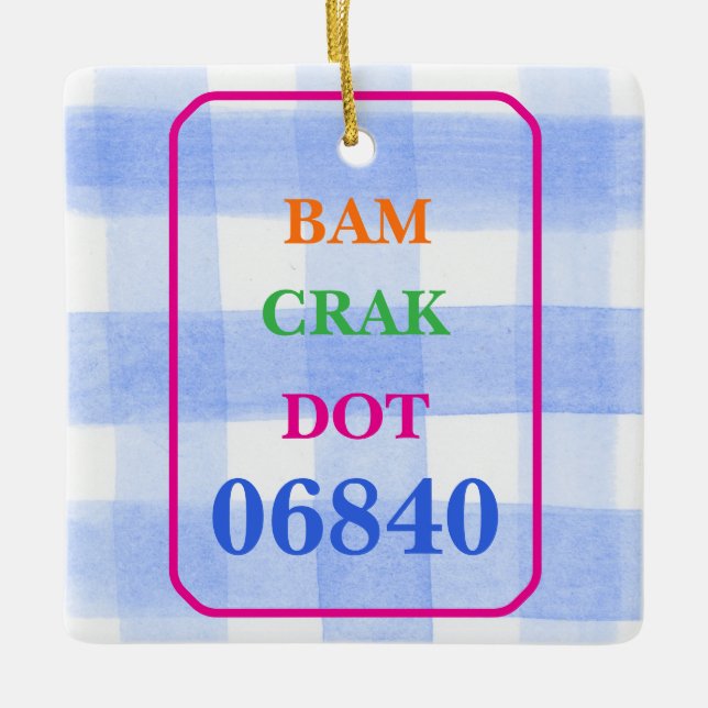 Mahjong Dot Crak Bam Blue Check PERSONALIZE Julgransprydnad Keramik (Framsida)