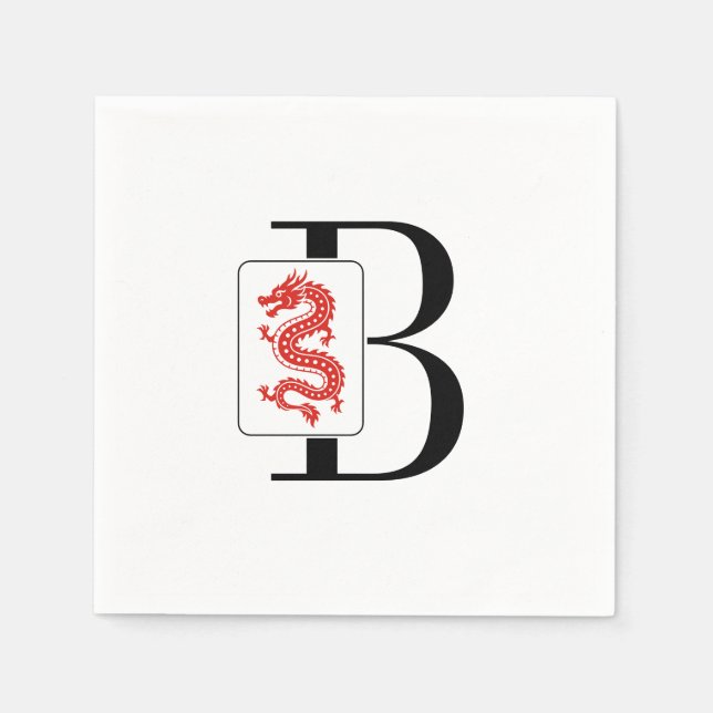 Mahjong-drakdäckel över enkel initialmonogram pappersservett (Framsidan)