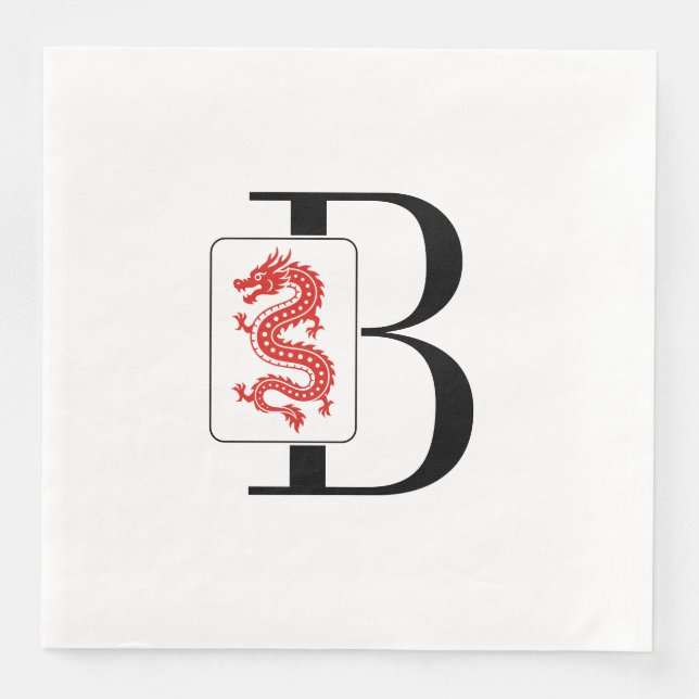 Mahjong-drakdelfin över enkel initialmonogram pappersservett (Framsida)