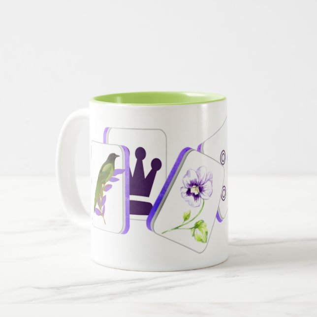 Mahjong Fågel Bam och Blomma Brickor Kaffe Mugg (Framsida vänster)