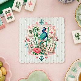 Mahjong Fågel Blommig Ölkopp Elegant Underlägg Papper