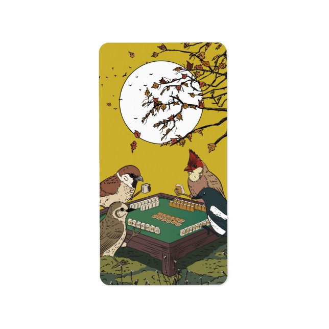Mahjong-fåglar som spelar spel  adressetikett (Framsidan)