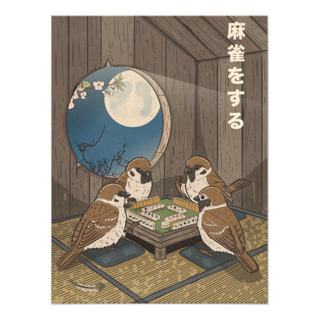 Mahjong-fåglar som spelar spel  fototryck (Framsidan)