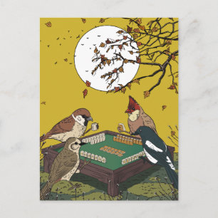 Mahjong-fåglar som spelar spel inbjudan vykort