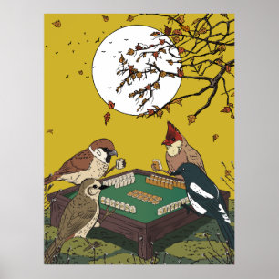 Mahjong-fåglar som spelar spel poster