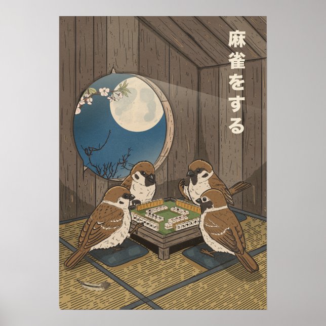Mahjong-fåglar som spelar spel  poster (Framsidan)