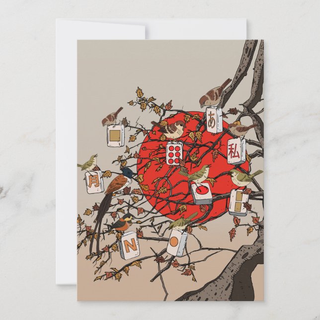 Mahjong Fåglar Spel Inbjudningar (Framsida)