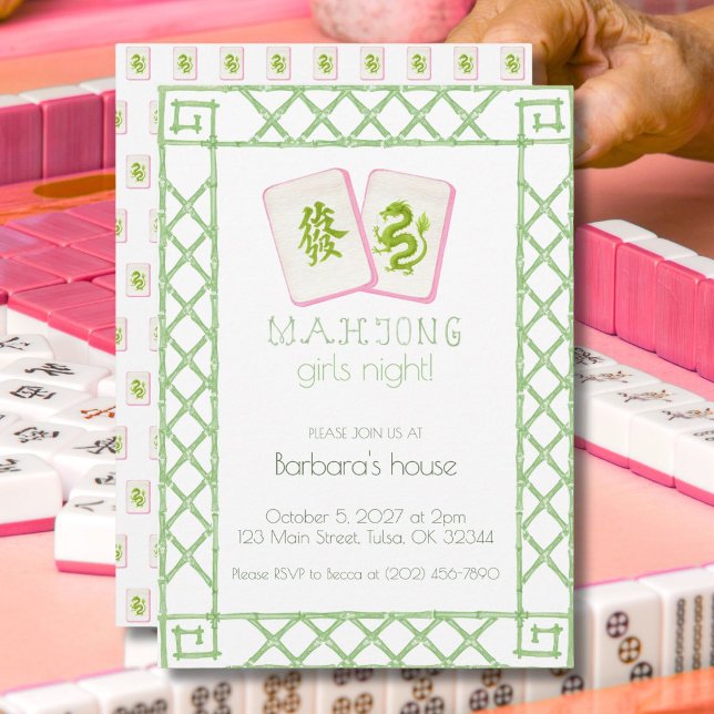 Mahjong-fest-inbjudan, Grön Drakbambu Inbjudningar (Skapare uppladdad)
