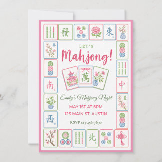 Mahjong-fest Pastell Kakel Kant  Inbjudningar