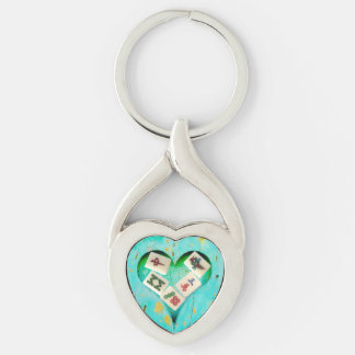 Mahjong Fills my Heart keychain Twisted Heart Silverfärgad Nyckelring