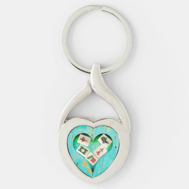 Mahjong Fills my Heart keychain  Twisted Heart Silverfärgad Nyckelring (Framsidan)