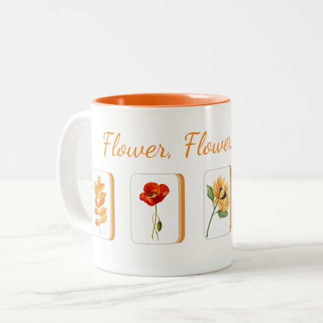 Mahjong Flower Tiles Mug Två-Tonad Mugg (Framsida vänster)