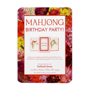 Mahjong födelsedagsfest inbjudan, Blommig Magnet